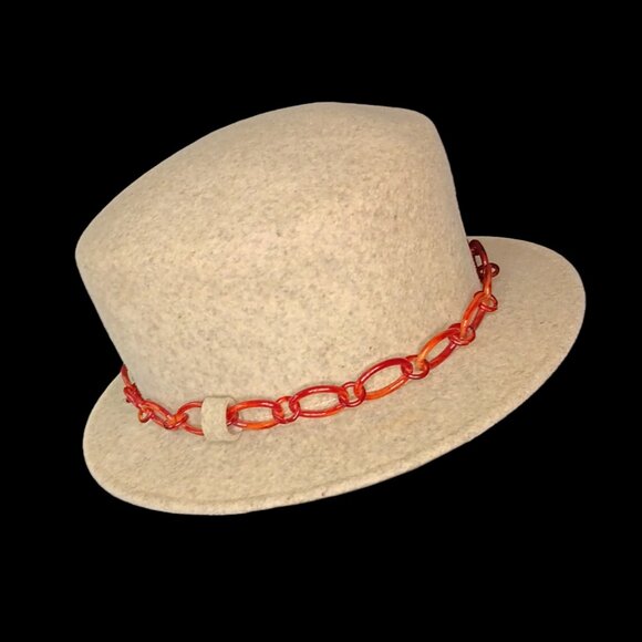 Vintage Women\'s Geo W Bollman  Doeskin Felt Wool Beige Hat Amber Chain Band main image 6